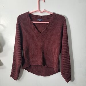 American Eagle Outfitters Maroon V-Neck Sweater